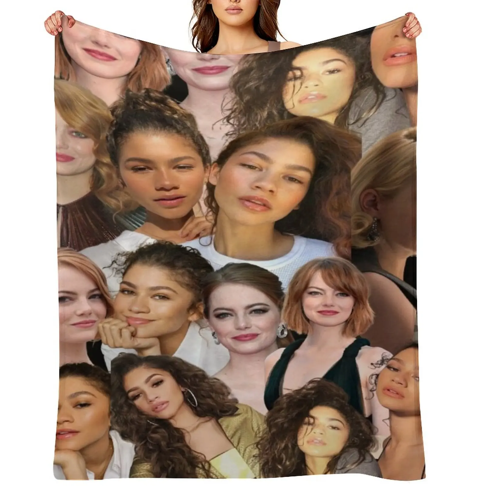 إيما ستون آند زندايا كولاج رمي بطانية الشعر السياحي الثقيلة المعزي البطانيات