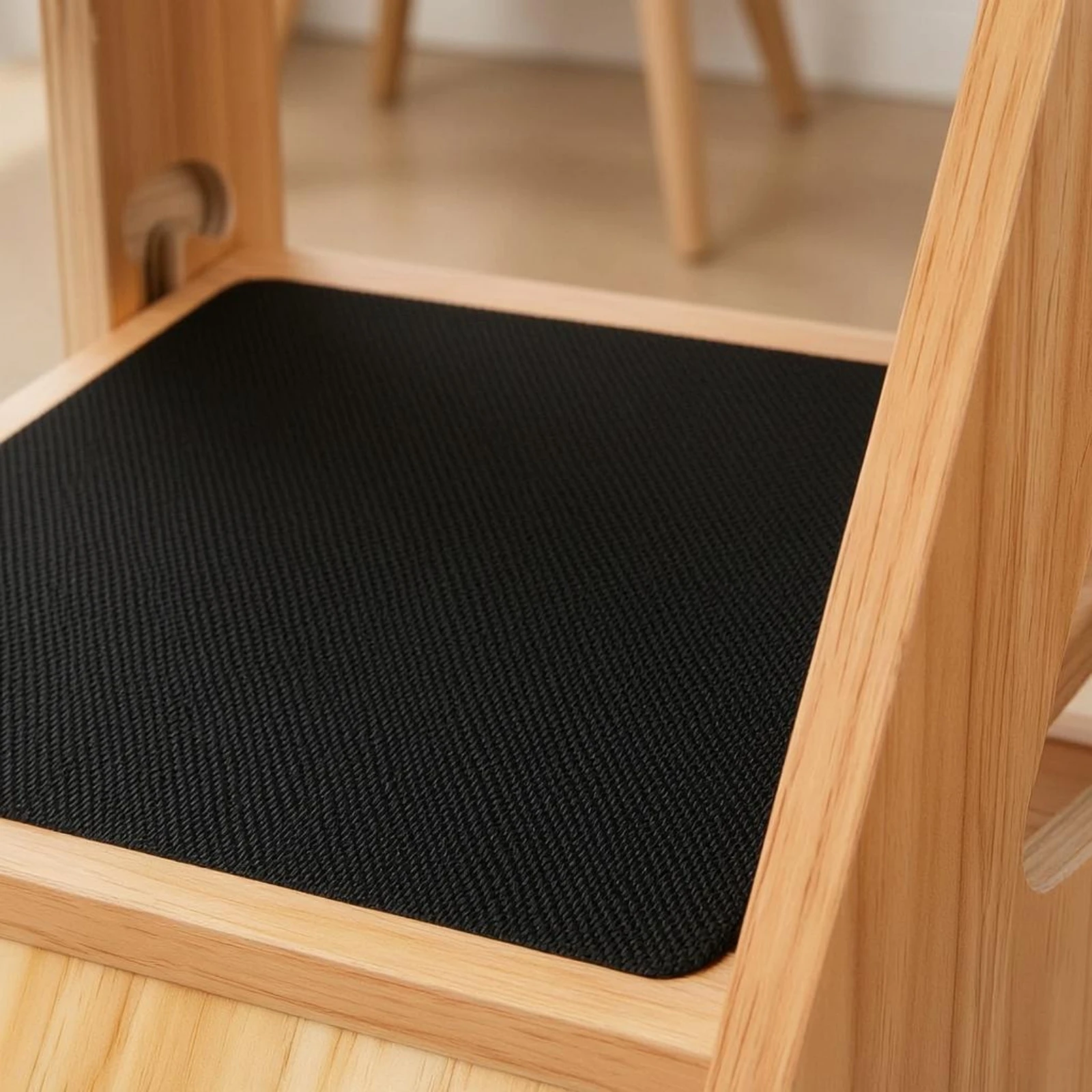 Height Adjustable Step Stool Removable Cushion Wooden Foot Stool Household Furniture Natural Wood Finish Anti-Slip Base