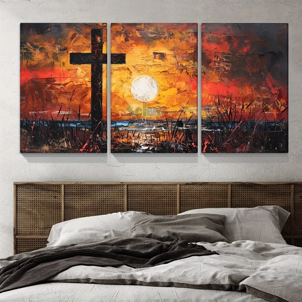 3 piece 1.5 inch thick pine frame sunrise picture poster canvas printed wall decoration Bedroom living room decoration