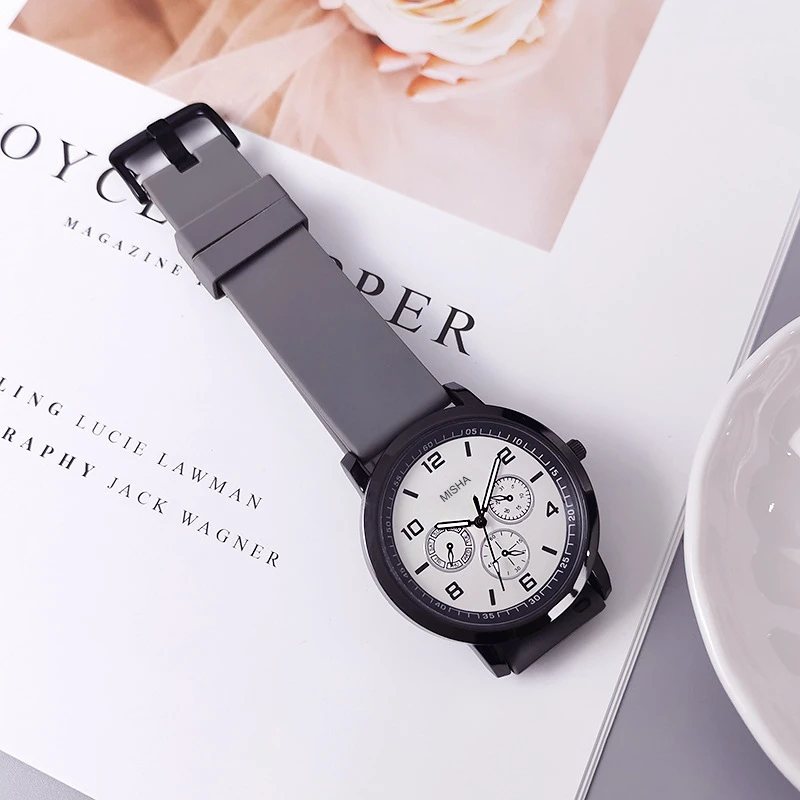 ساعة كلاسيكية للرجال بمقياس مزدوج، ساعة رقمية من السيليكون كوارتز ثلاثية العيون للرجال