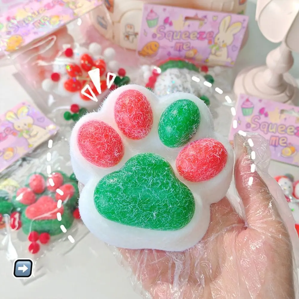 Kneading Christmas Cat Paw Squeeze Toys Slow Rebound Handmade Cartoon Cat Claw Toy Colorful 3D Cat Paw Pinch Toy Practical Jokes