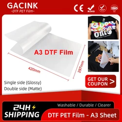 100PCS A3 DTF Transfer Film PET High Quality Heat Transfer Paper Sheets Print On T-Shirts Bags For Epson L1800 XP600 I3200