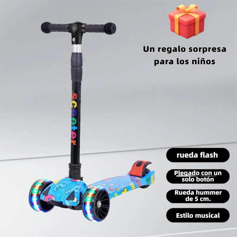 سكوتر للأطفال بتصميم جرافيتي وعجلات، مع دواسة، بنقرة واحدة قابلة للطي ومحمولة
