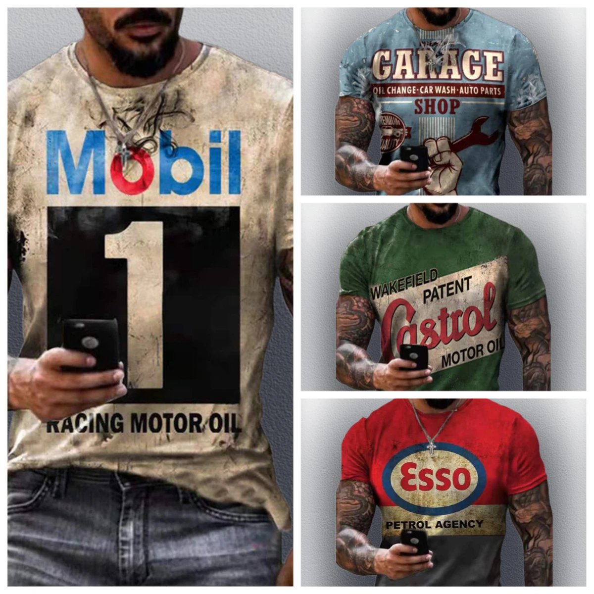 

Vintage Men's T-shirts 3D Retro Print Short Sleeve Letter Tops Fashion Oil T Shirt for Mens Motorcycle T-shirts Oversized Tees