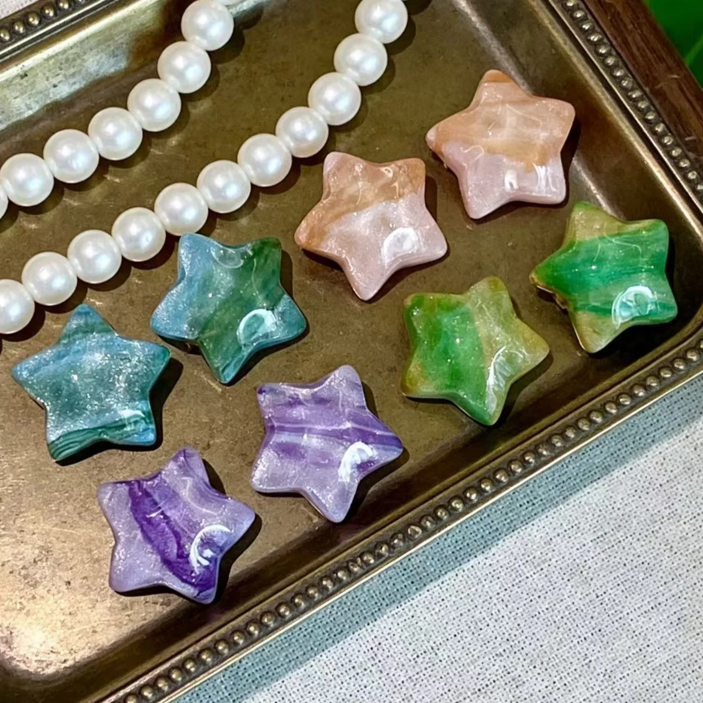 Retro gradual change star stud earrings color smudge glitter water ripple pentagram earrings resin earrings cute accessories