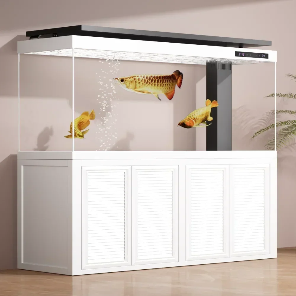 NewLarge living room ultra-white glass aquarium bottom filter partition square tank new arowana tank