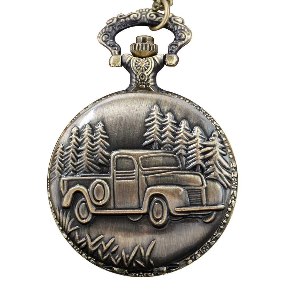 Classic American Farm Freight Truck Men's and Women's Quartz Pocket Watch Retro Fashion Necklace Jewelry Student Gift