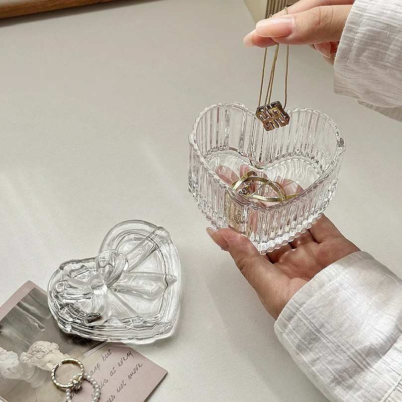 Bowknot Crystal Glass Jewelry Storage Box - Transparent Exquisite Organizer with Lid, Multifunctional Home Decor for Dressing
