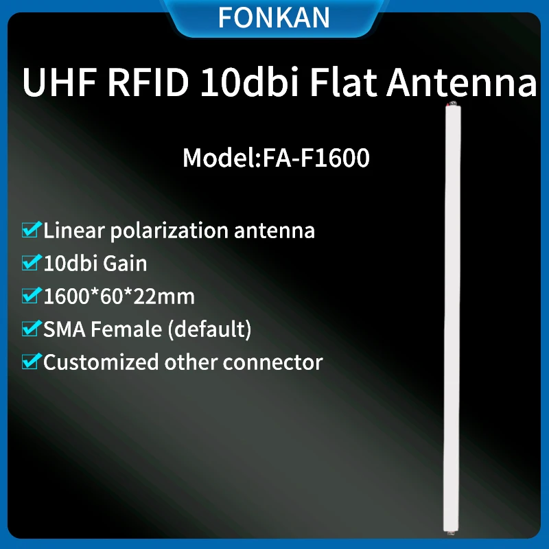 

UHF RFID Antenna 1600*60*22mm 10dBi PVC Linear Polarization Flat UHF RFID Antenna for Access Control System