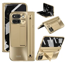For Google Pixel 9 10 Pro Fold 2 Phone Case With Hinge Touch Pen Tempered Glass Film Stand Shockproof 360° Full Protective Cover