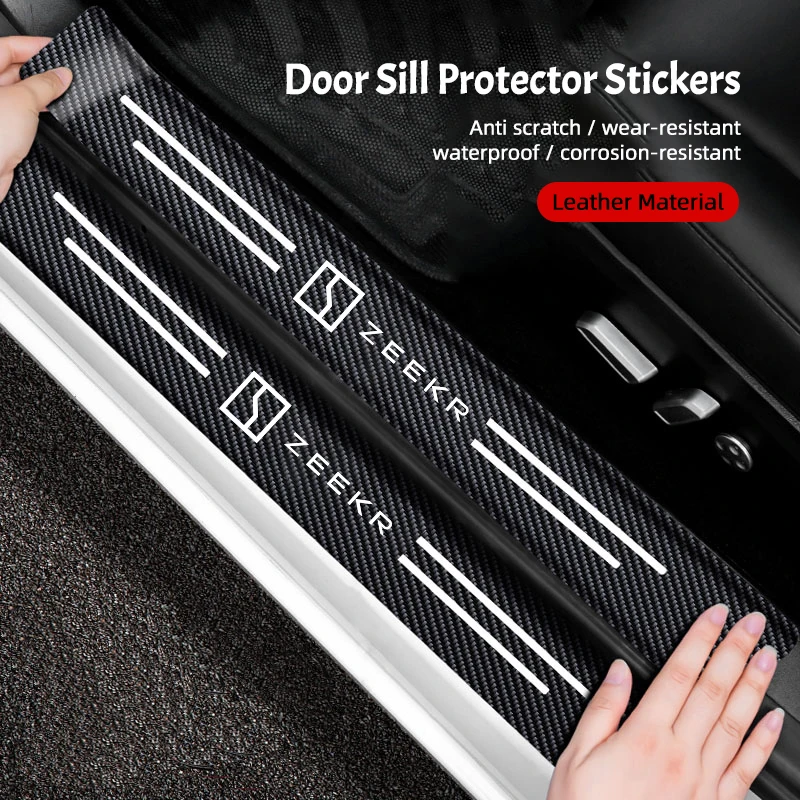 5Pcs Car Carbon Fiber Stickers Door Sill Anti Scratch Protector Decorative Decals Auto Accessories For Zeekr 001 009 007 Zeekr X