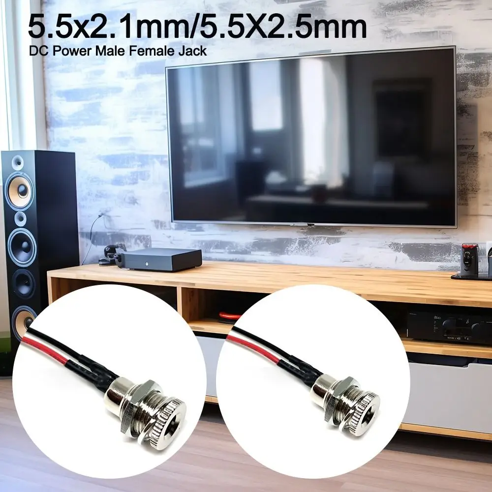 5.5 * 2.1 5.5*2.5mm With Cable Wired DC Power Female DC Socket High Current All Metal Male Female Power Plug Connector