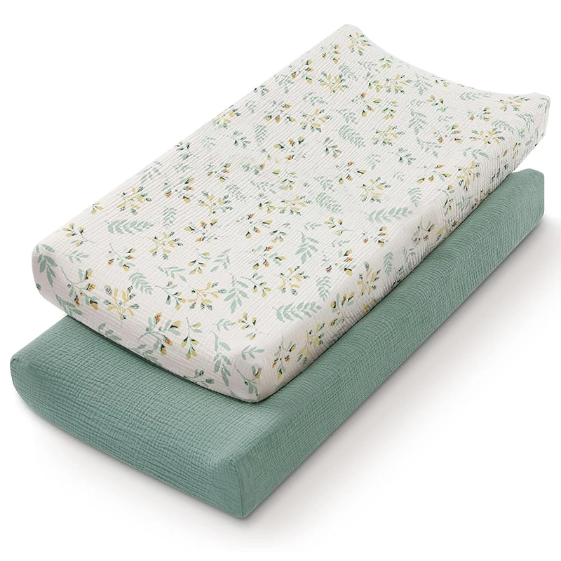 2PCS Baby Changing Pad Cover Muslin Soft Breathable Cotton Diaper Changing Table Pad Cover Sheets for Newborn Girls and Boys