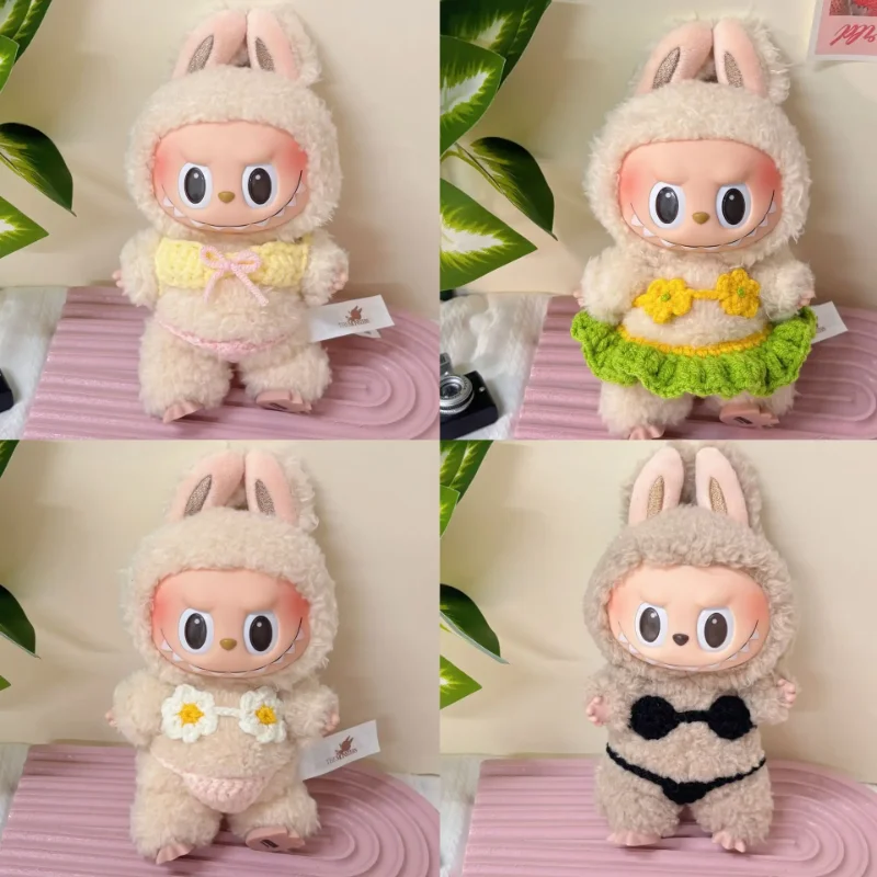 

Doll Clothes 15/17cm Labubu Beach Sexy Bikini Hawaiian Style Grass Skirt 2PCS/Pack Plush Cotton Idol Doll Swimsuit Accessories