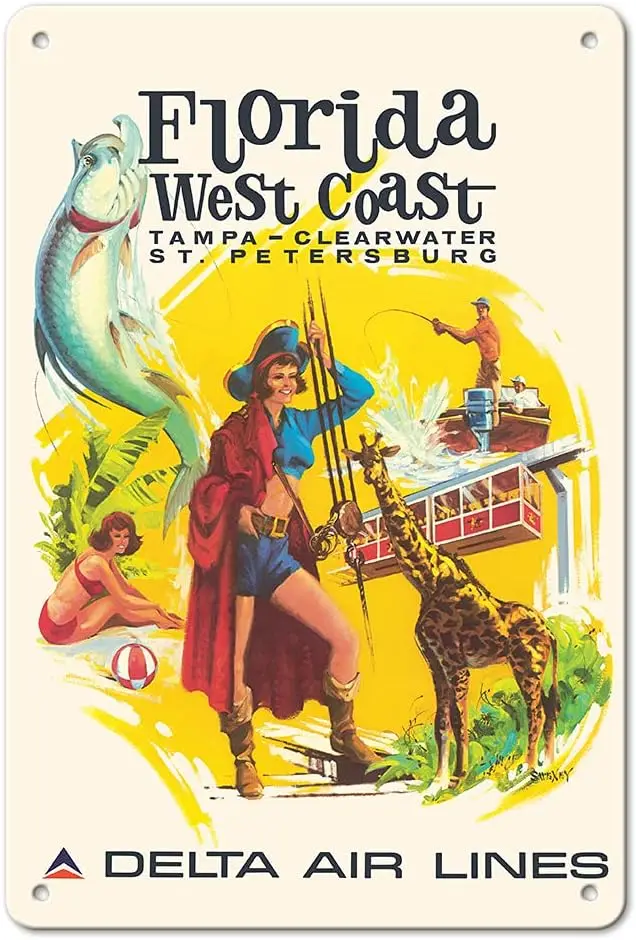 Pacifica Island Art Florida West - Tampa Clearwater St. Petersburg - Air Lines - Vintage Airline Travel Poster by Fr sign sign