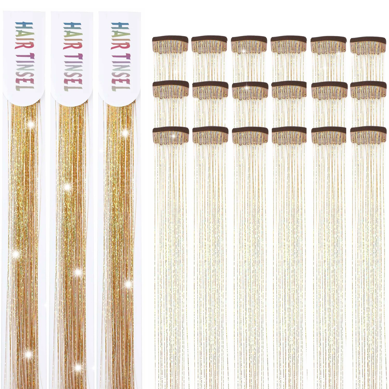 12 Pcs Clip in Hair Tinsel Sparkly Glitter Fairy Hair Extensions Shiny Hair Accessories For Girls Women Kids Party Festival