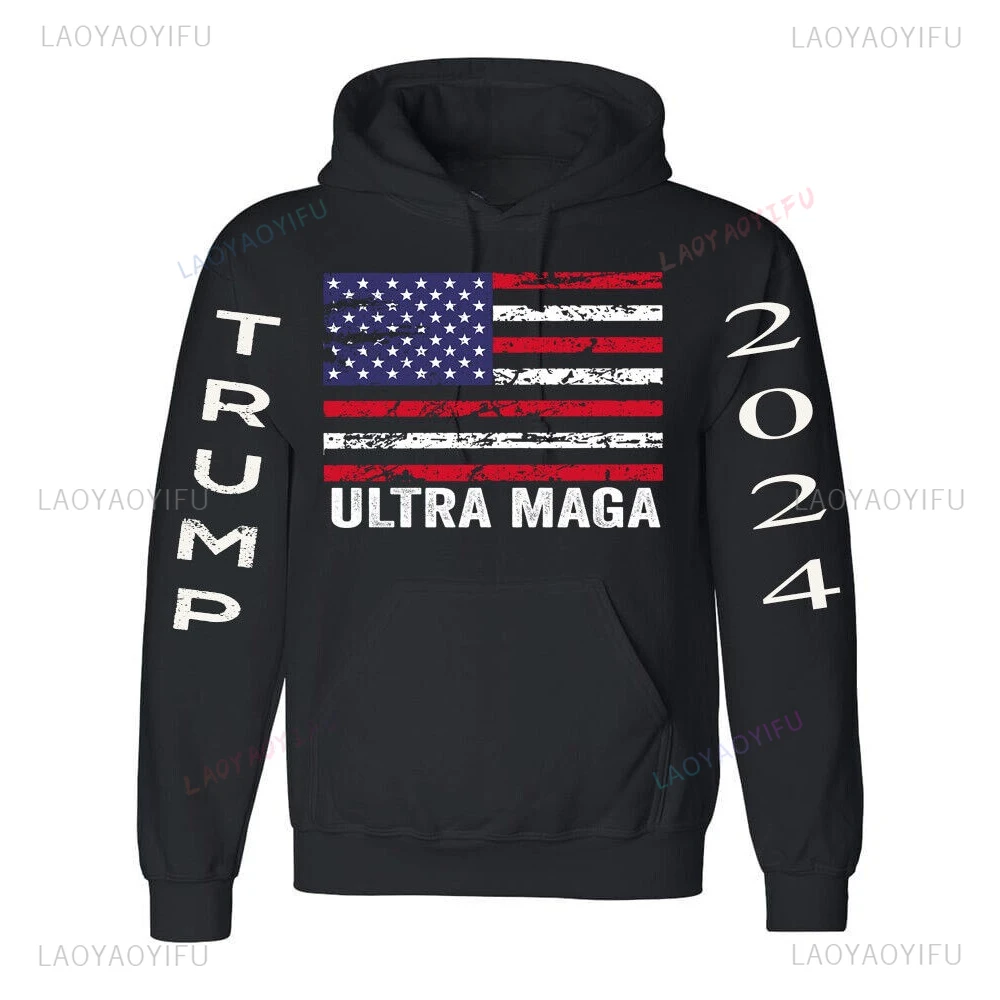 

NEW! TRUMP 2024 USA Flag Ultra Maga Patriotic T-Shirts Hoodies XS-3XL Autumn and Winter Long-sleeved Fashion Streetwear