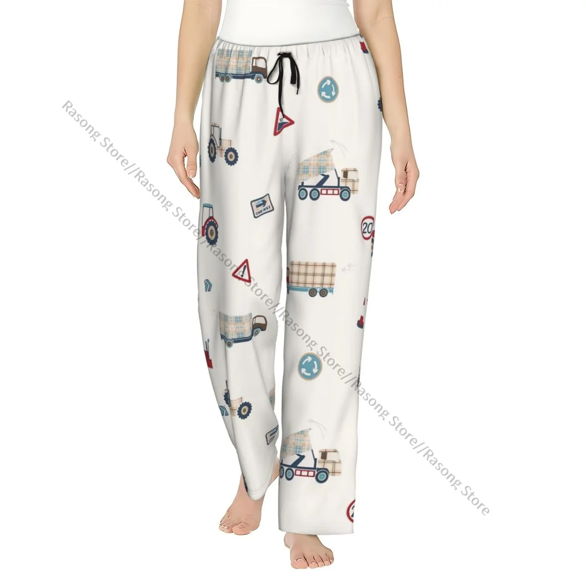 

Women Flannel Lounge Pants Soft Tractors And Trucks Pattern Pajama Pants Winter Sleepwear