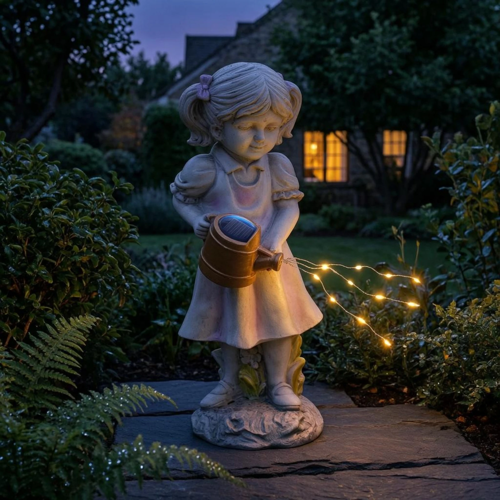 Fairy Watering Can Statue Painted Finish Solar Fairy Garden Ornament Solar Watering Can Light Weather Resistant Yard Decoration