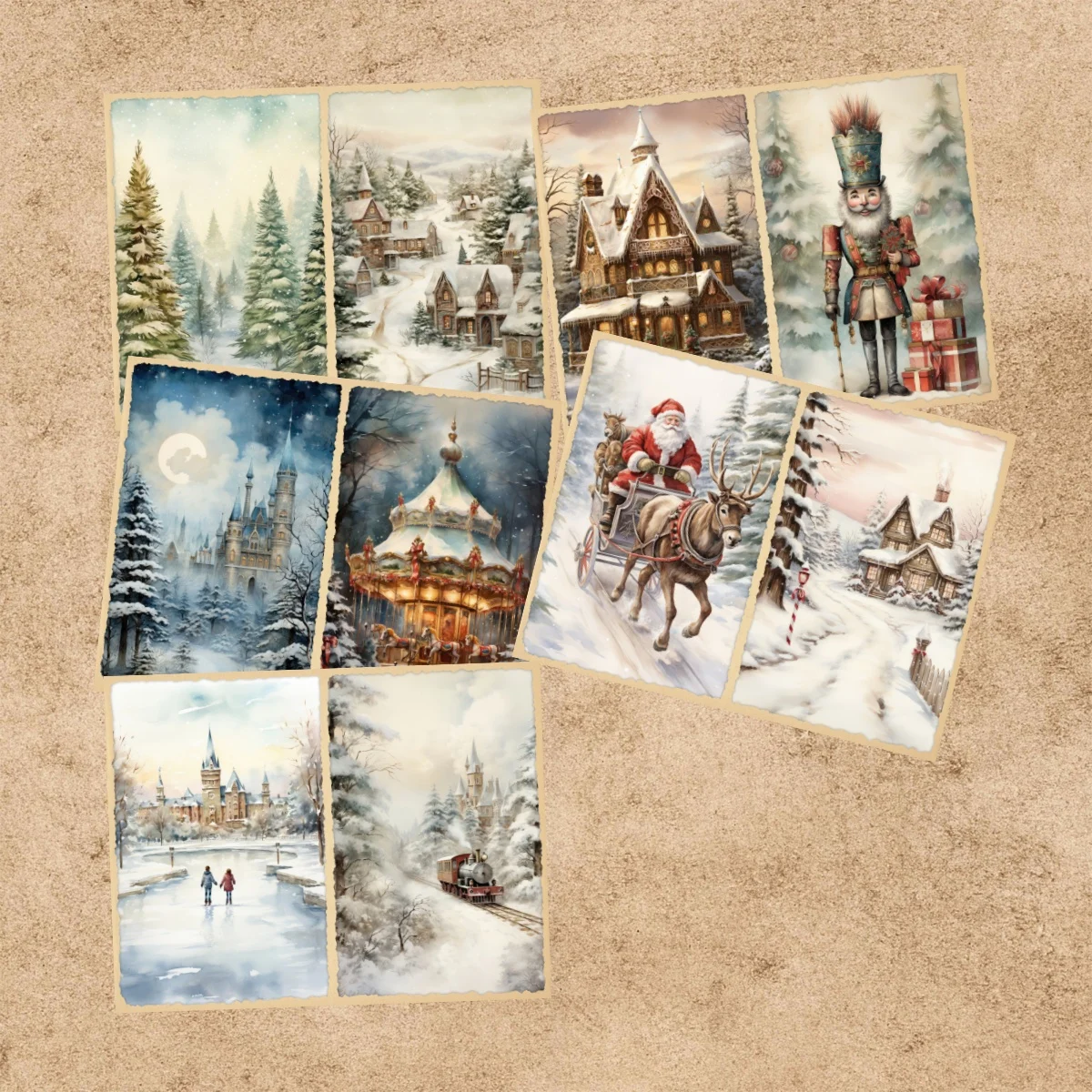 10 Sheets A5 Size Christmas Santa Soldier Background Vintage Grunge Journal Planning Scrapbooking