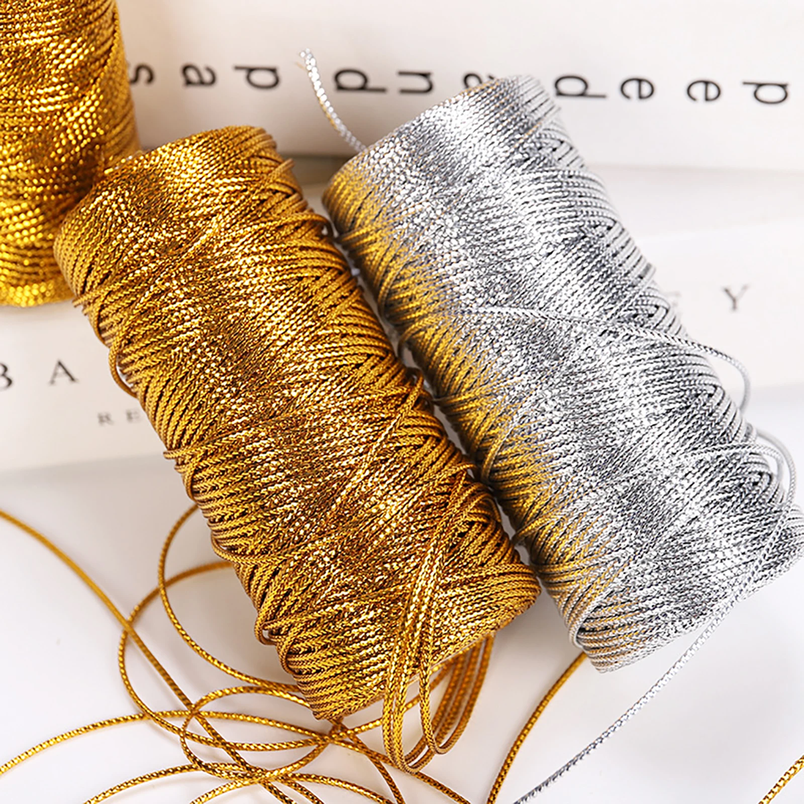 100M 1.5mm Gold Silver Metallic Cord Non-Elastic String Rope Christmas Gift Wrapping DIY Crafts Jewelry Making Hanging Tag Decor