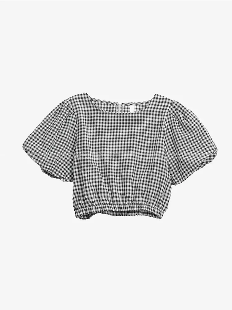 Two 2 Piece Set Plaid Dress Women Puff Sleeve Casual Woman Tops Ruffle High Waisted Ladies Skirts 2023 Summer Suit