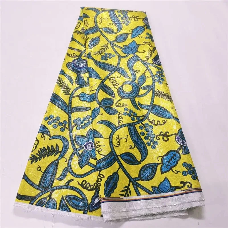 5 Yards New Design High Quality African Style Gold Line Embroidery Jacquard Lace Fabric For Party Prom Dress Material.