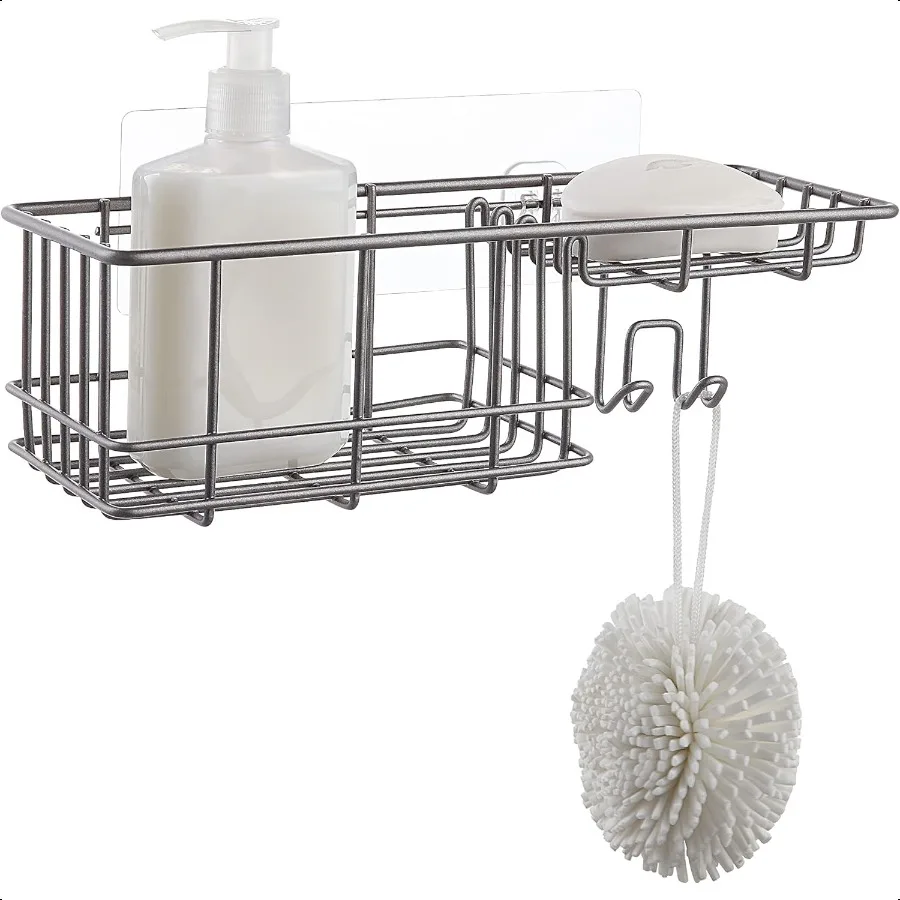 

Classic Wall Mounted Shower Caddy Organizer Basket Shelf With Removable Adhesive Hook. No Drilling Needed Gunmetal Standard