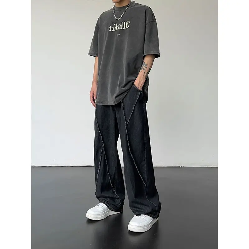 vibe American street pants ins high street trendy straight overalls men spring and autumn loose casual drawstring anklets eam