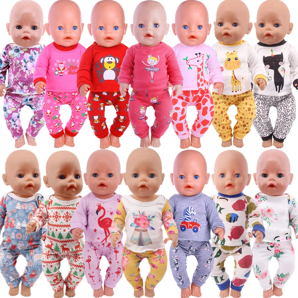 Handmade Crew Neck Pajamas For 18Inch American Doll Accessory Girl 43 cm Baby Born Clothes 43 cm Doll Accessories Our Generation