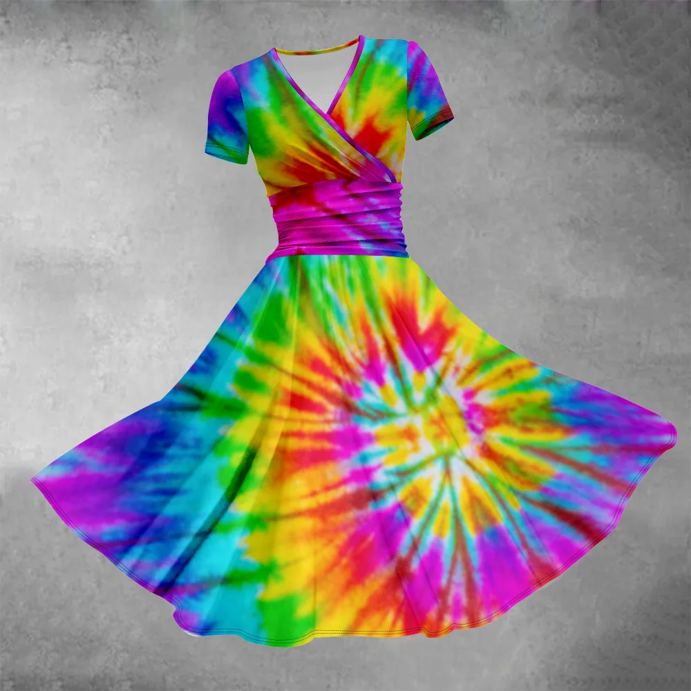 Sommerkleid 2024 Tie-Dye buntes Kleid Luxus stilvolle Abendkleider Mode Frauen Party Girl Overs ize Vestido elegante Roben