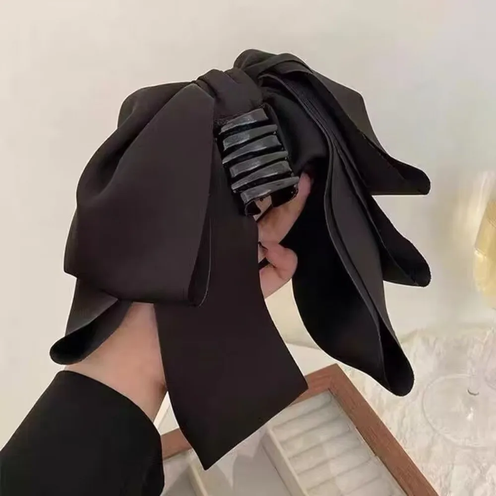 Wide Grip Oversized Bow Hair Claw Sturdy Non-Slip Hair Accessories Durable Long-Lasting Pure Black Hair Clamp Long Hair