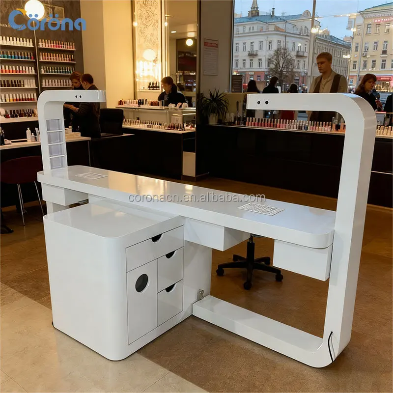 

Professional Double Wooden Nail Technician Table And Chair Set