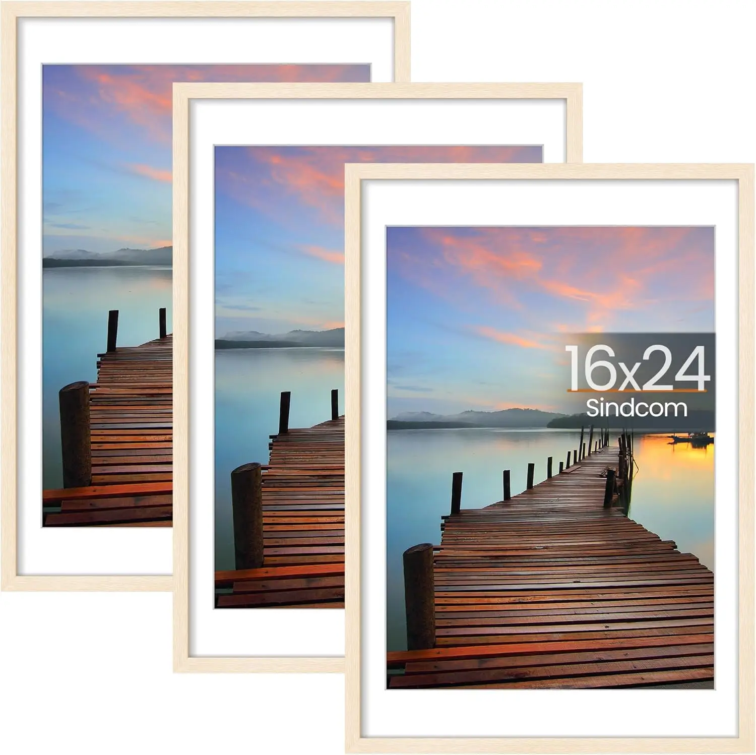 

16x24 Poster Frame 3 Pack, Picture Frames with Detachable Mat for 14x20 Prints, Horizontal and Vertical Hanging Hooks for Wall M