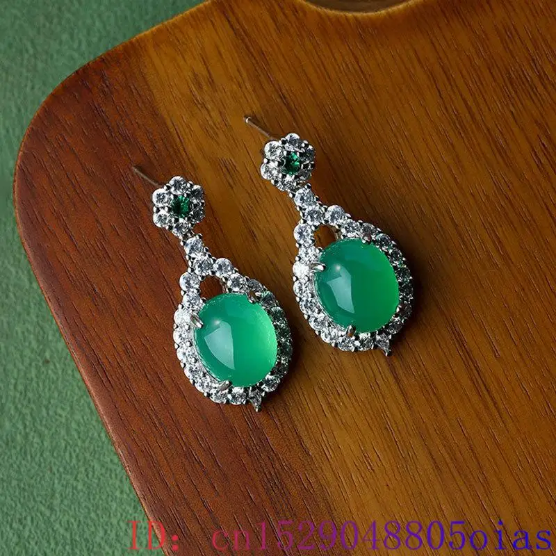 Green Real Jade Water drop Earrings Natural Jewelry Women Talismans Gemstone 925 Silver Gift Carved Ear Studs Accessories Charm