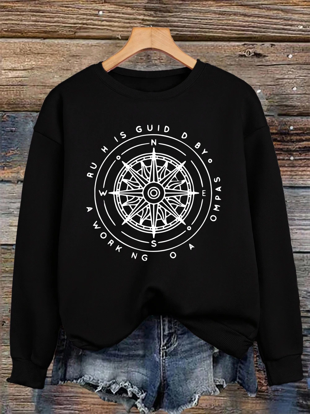 الأبجدية البوصلة بلوزات المرأة الخريف الشتاء الصوف الدافئة هوديس Crewneck فضفاض البلوز ملابس نسائية ناعمة غير رسمية