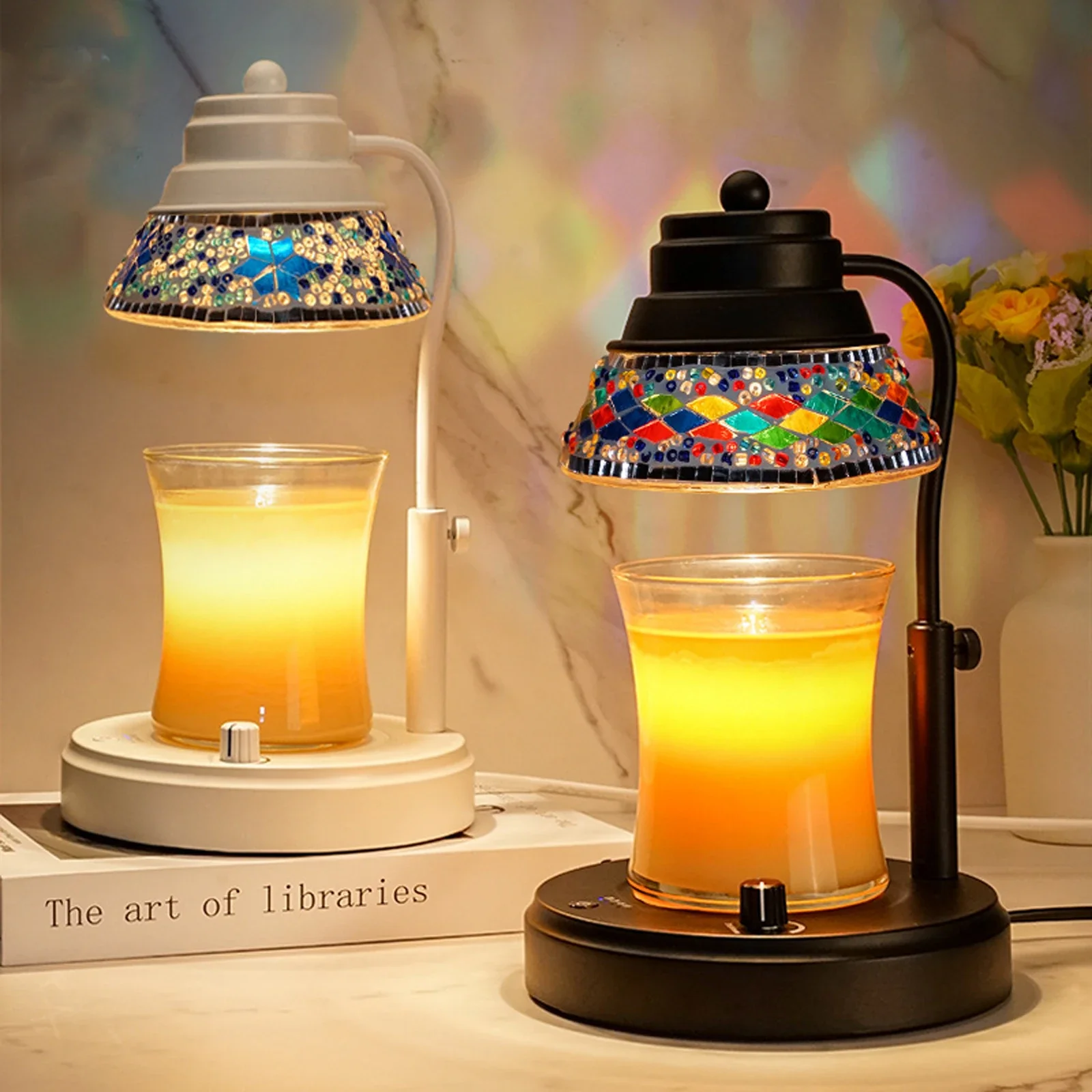 Colorful Candle Warmer Lamp With Timer and Dimmer Diamond Lampshape Wax Melting Lamp Adjustable Height Lattern Home Decor Gift