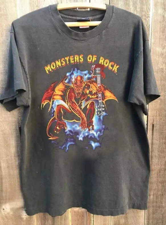 Vintage 1991 Monsters of Rock Fest Tour Graphic Charcoal Shirt Summer Men's and Women's Loose and Breathable T-shirt Top
