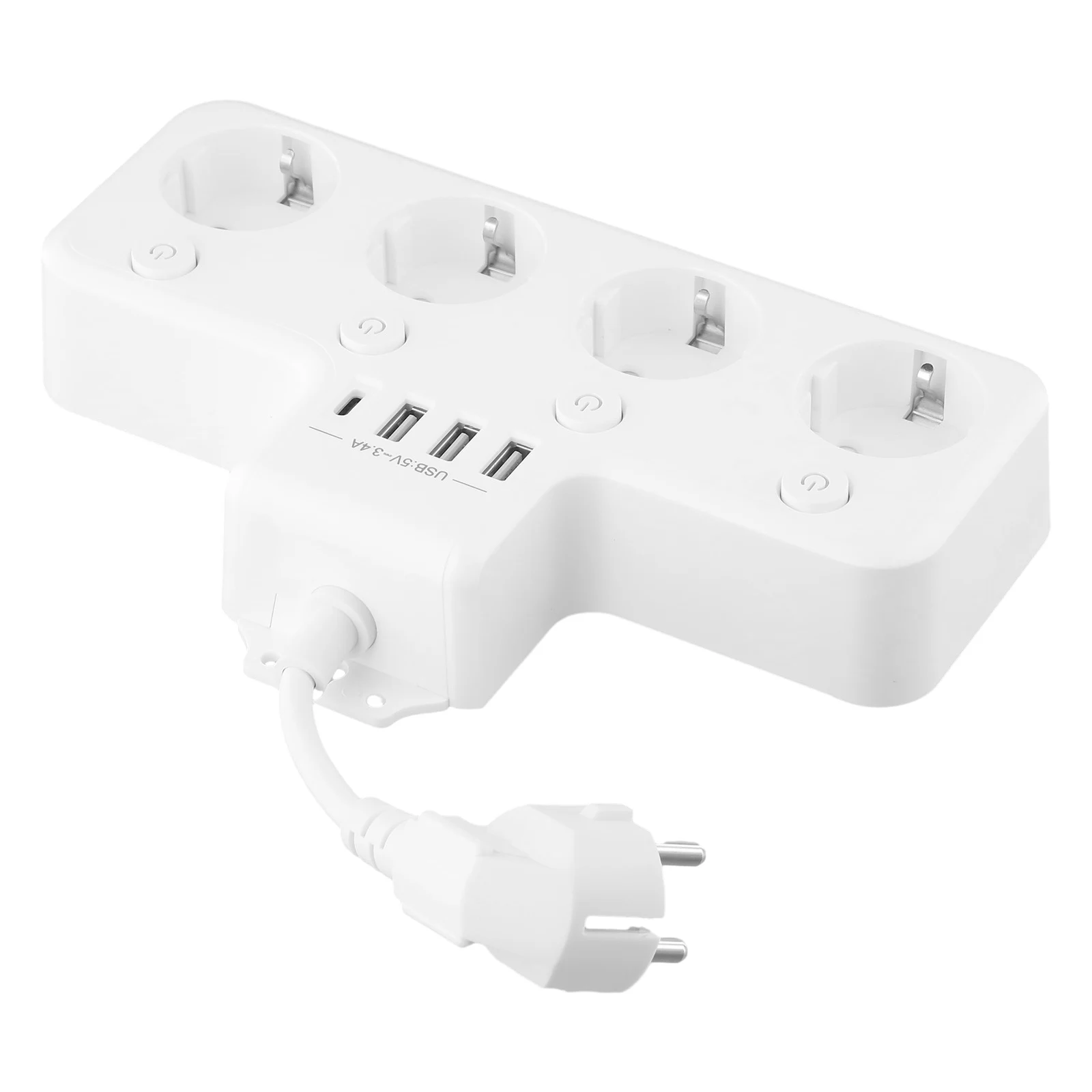 

Easy Wall Mounting Space Saving Design 4 Way Power Strip with Double Plug and Individually Switchable EU Sockets