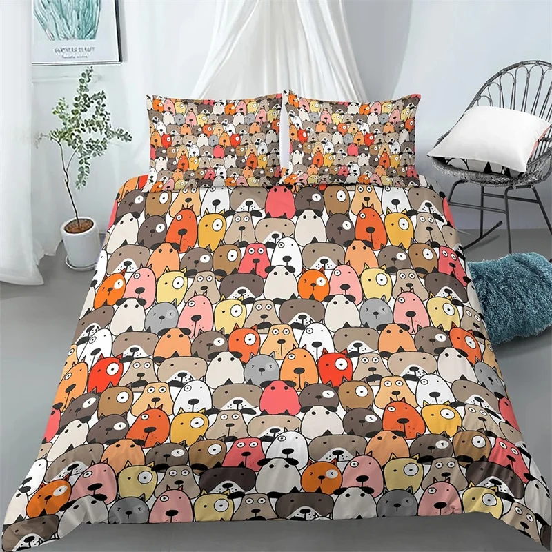 Funny Dog Pattern Cute Pug Duvet Cover Fun Happy Beings Cartoon Inspired Design Theme for Bedroom Decoration for Kids Boys Girls