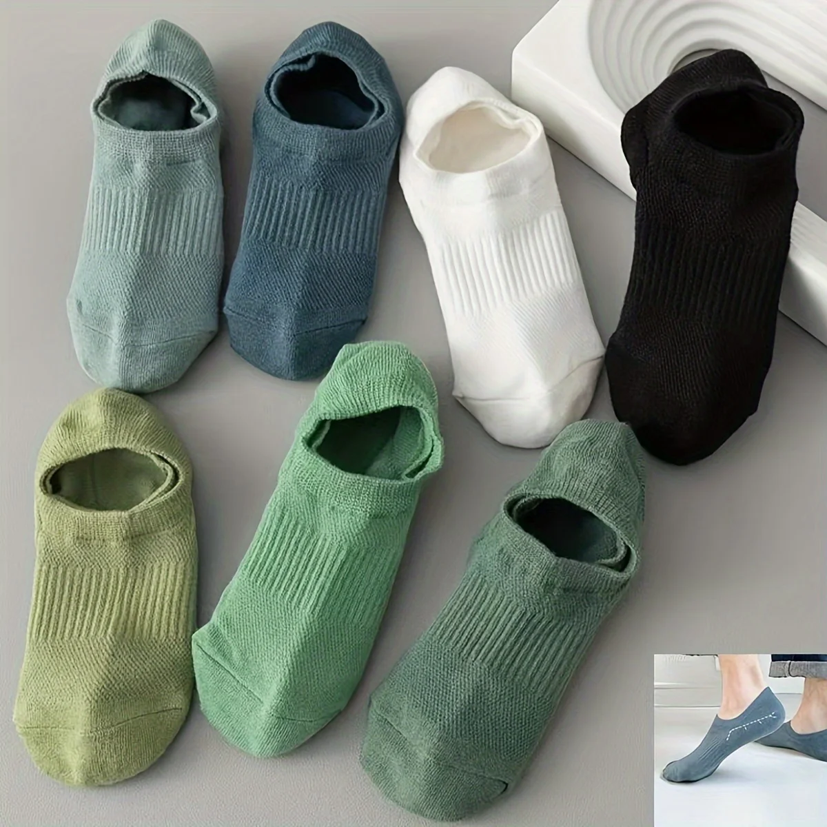 10Pairs Men\'s Cotton Socks Breathable Mesh Silicone Non-Slip Grip Solid Color No-Show Boat Sock Casual Comfy Invisible Male Sox