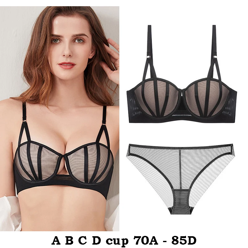 

high quality sexy women bras and brief set push up A B C D cup comfortable wire summer lingerie underwear black white beige