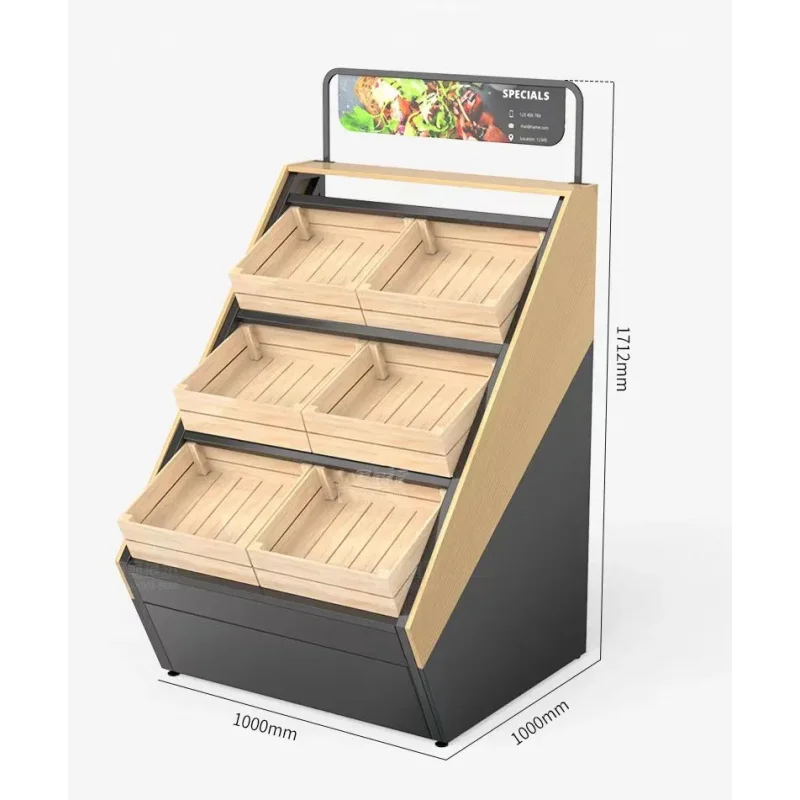 custom.Commercial 3 Tier Wooden&steel  Fruit Vegetable  Storage  Basket Stand Fruit Stand Shop