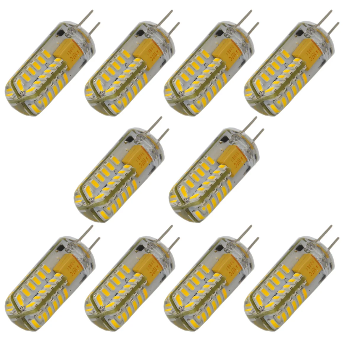 

10Pcs G4 LED Bulbs Warm White 12V 3.5W 48 Smd 3014 Silicone Energy Efficient 170lm 3000-3500k 360 Degree Beam Home Lighting