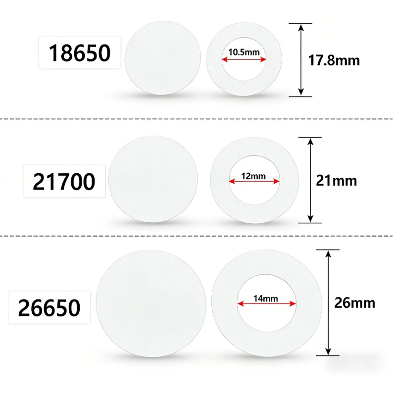 18650 21700 26650 Battery Insulated Gaskets Fish Paper Adhesive Pads Green/Red/White Cell Insulation Sticker for Li-ion Pack