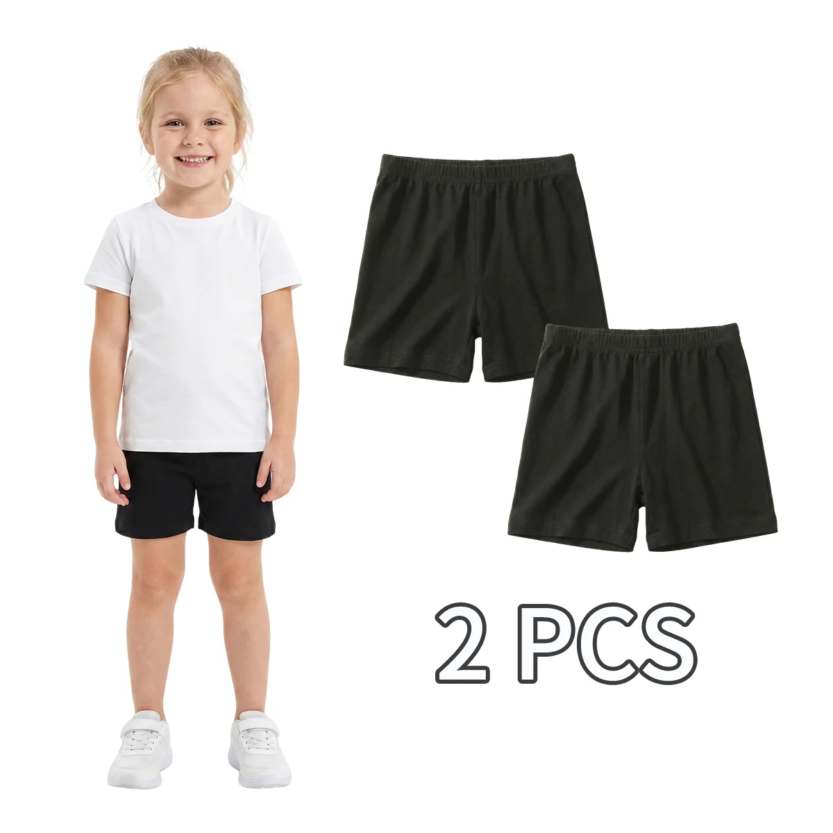 2 PCS Kids Tights Girls' Shorts & Safety Shorts, Anti-Exposure, Simple Solid Color, Suitable for Kids' Daily Wear, Moderate Thic