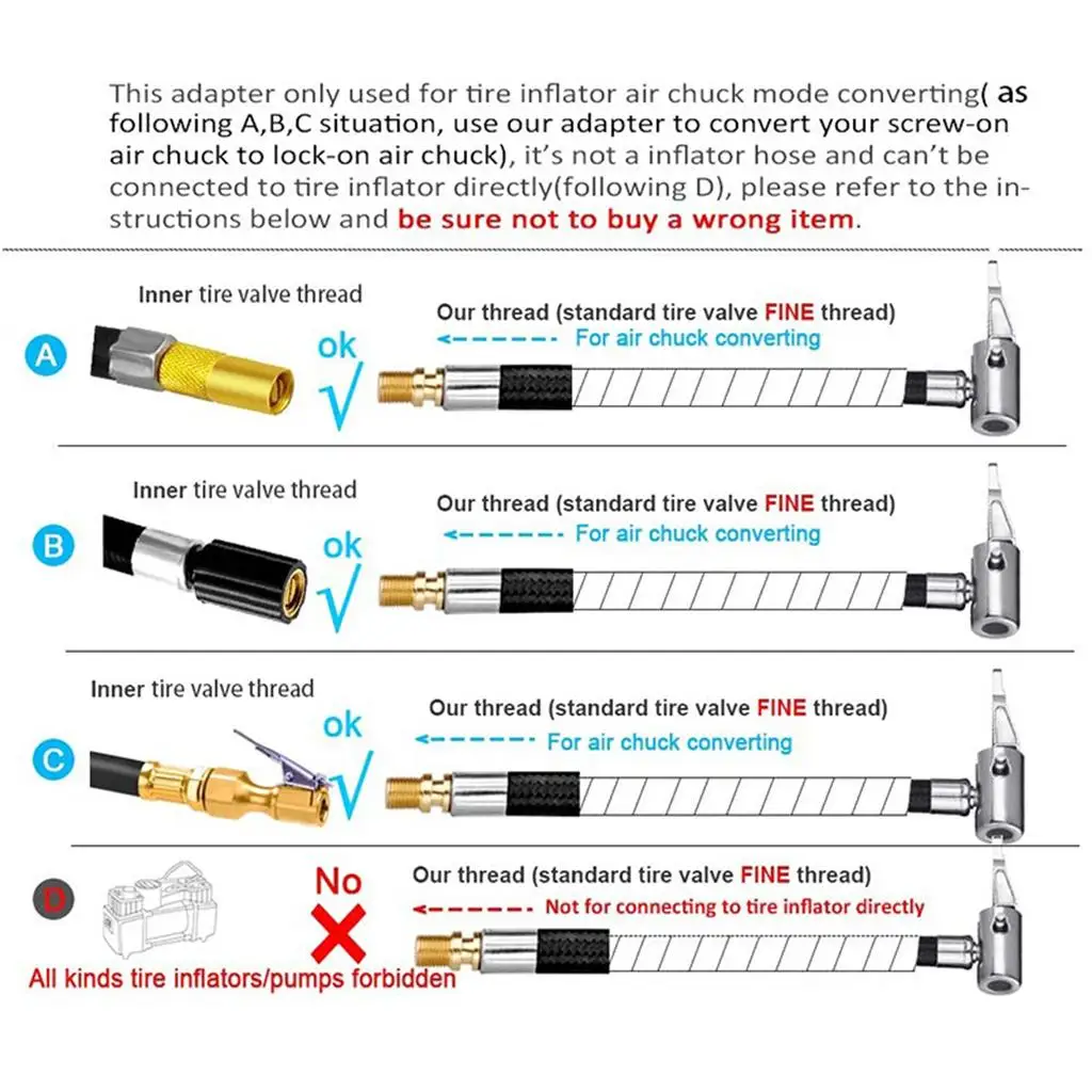 Flexible Braided Tyre Inflator Extension Valve Adapter Metal Nylon Hose for Car Tire Pump Bicycle Motorcycle Bus