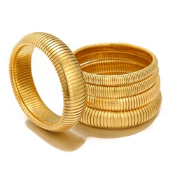 1pc Stainless Steel Bracelet Vintage Double Layer Elastic Gypsy Polishing Bangle for Women Girls Fashion Jewelry Wholesale