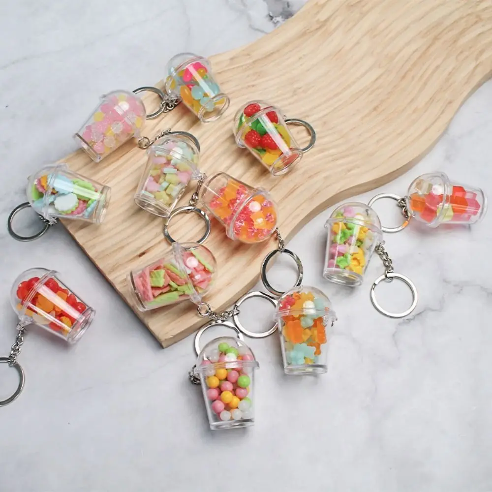 Hot Cute Keychain Charm Shaker Cup Bag Pendent Acrylic Simulation Food Shaker Cup Keychain for Keychain Bag