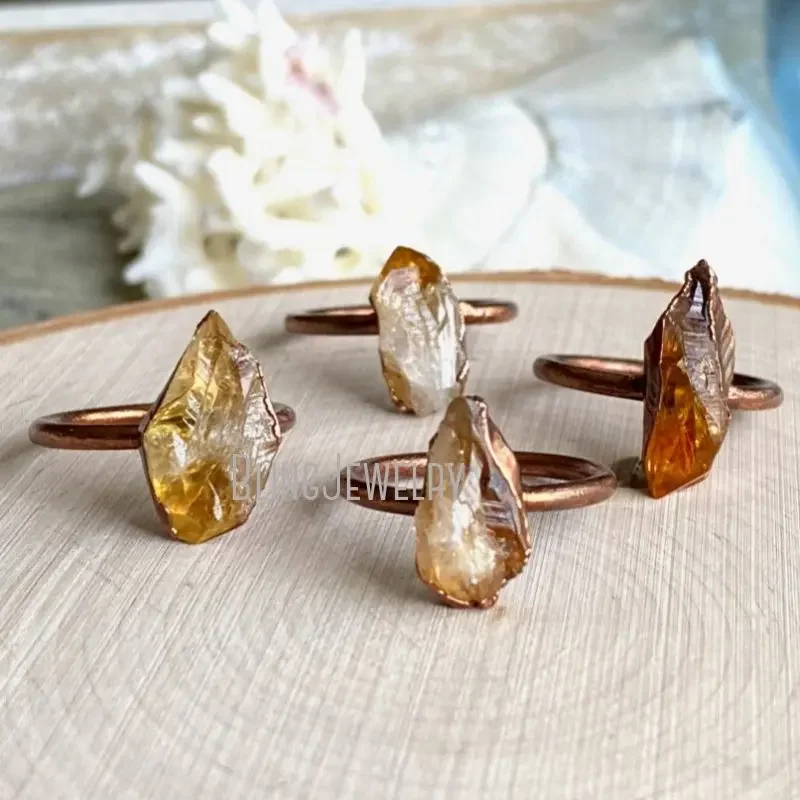 

10pcs Citrine Amethyst Raw Birthstone Worry Fidget Ring y2k Women Electroformed Copper Stainless Steel Gothic Halloween Jewelry